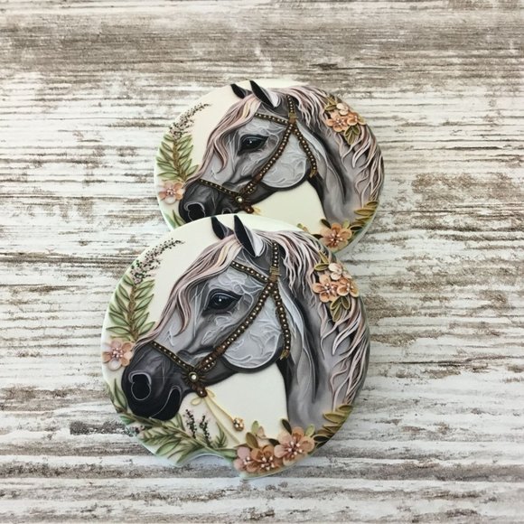 Floral Horse Paper Quilling Art Car Coasters - Set of 2 - Picture 6 of 7